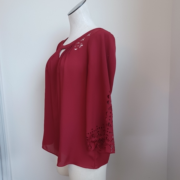 Anthropologie Maeve Blouse Laser Cut Detail Maroon Popover Womens size 4 - Picture 7 of 14